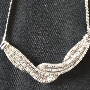 Elegant Diamond Sterling Silver Necklace 16"